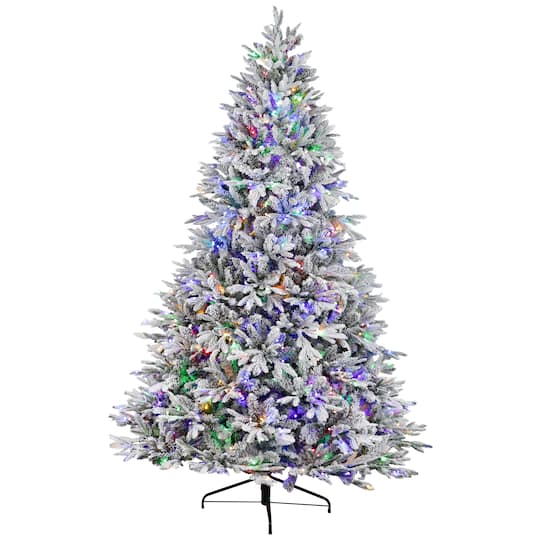 Northlight 9Ft Pre-Lit Real Touch™ Elite Flocked Yukon Pine Artificial Christmas Tree, Multicolor & Warm White LED Lights in Green | 9 ft | Michaels®